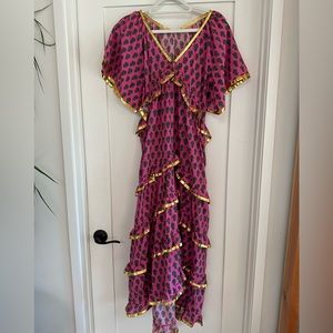 Rhode tiered pattern gold trim dress